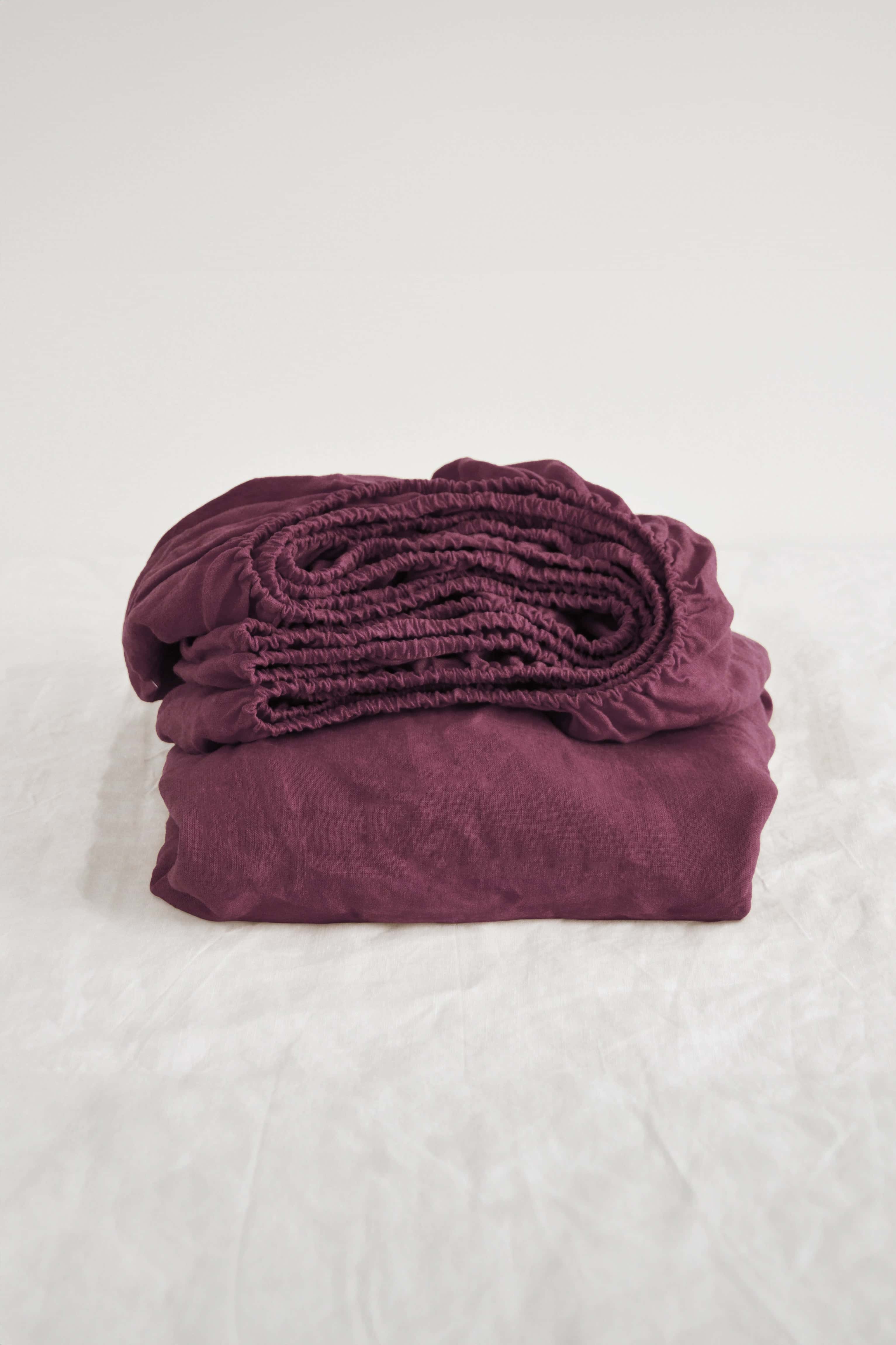 Burgundy linen fitted sheet
