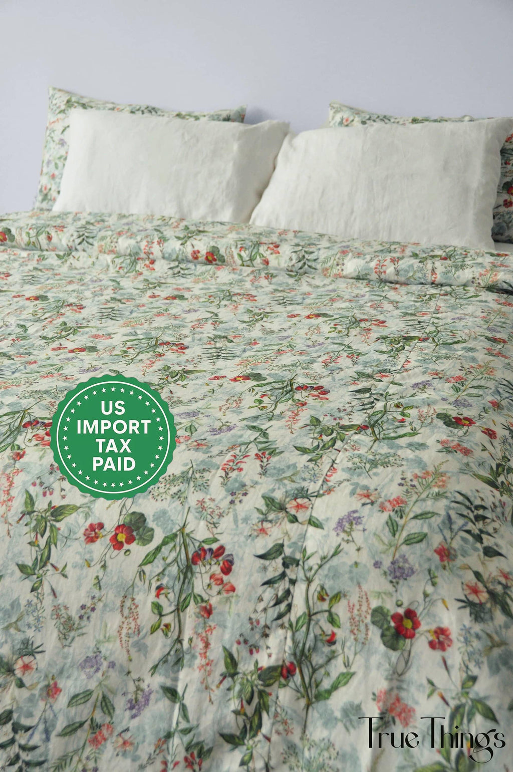 READY TO SHIP / Floral linen bedding set / Queen duvet cover + 2 Queen pillowcases with floral print / Comforter cover set / Softened linen