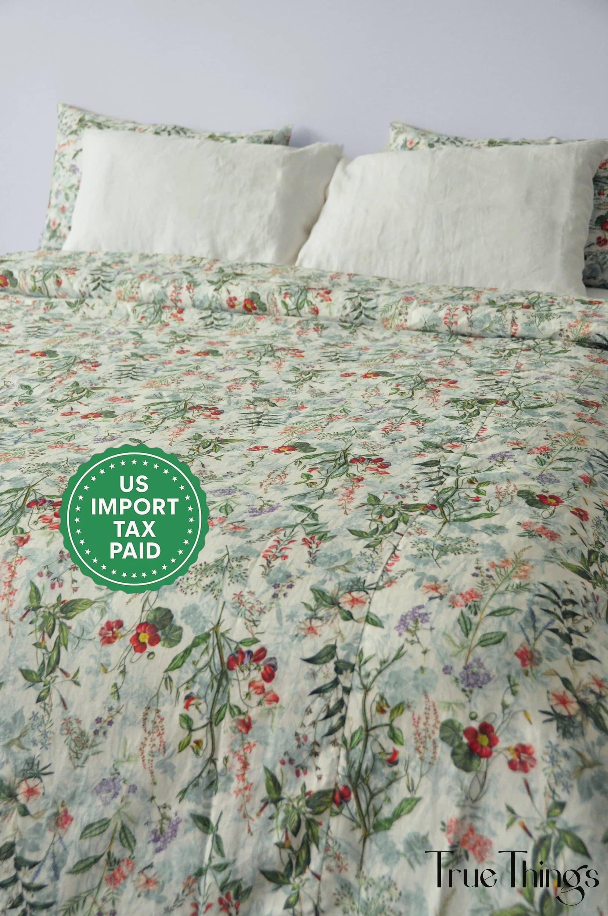 READY TO SHIP / Floral linen bedding set / Queen duvet cover + 2 Queen pillowcases with floral print / Comforter cover set / Softened linen