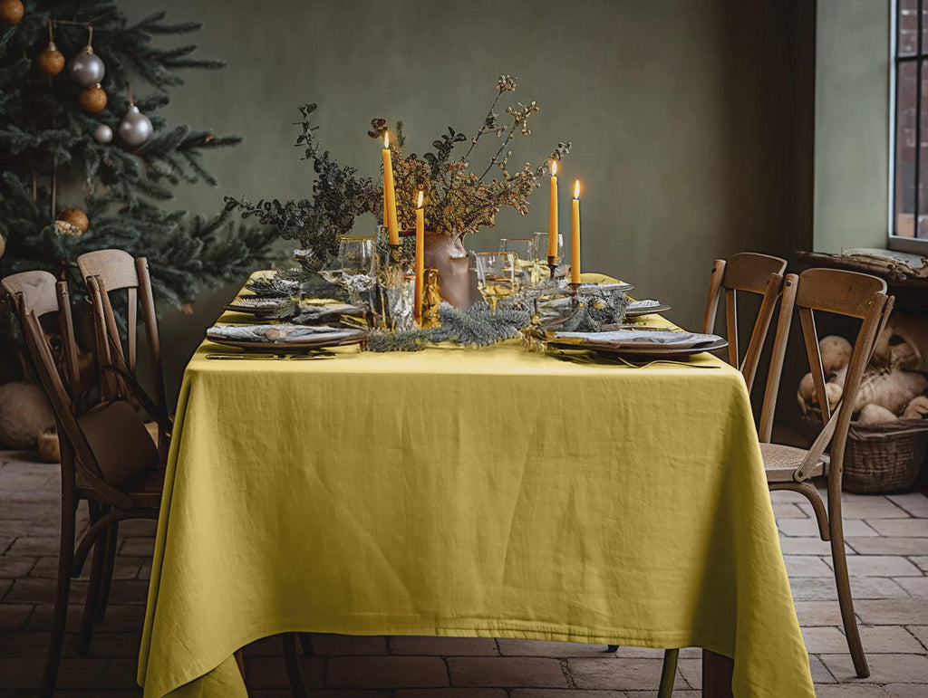 REАDY TO SHIP from Florida 1Turmeric rectangle linen tablecloth Christmas theme round square tablecloth Yellow rustic linen table cloth