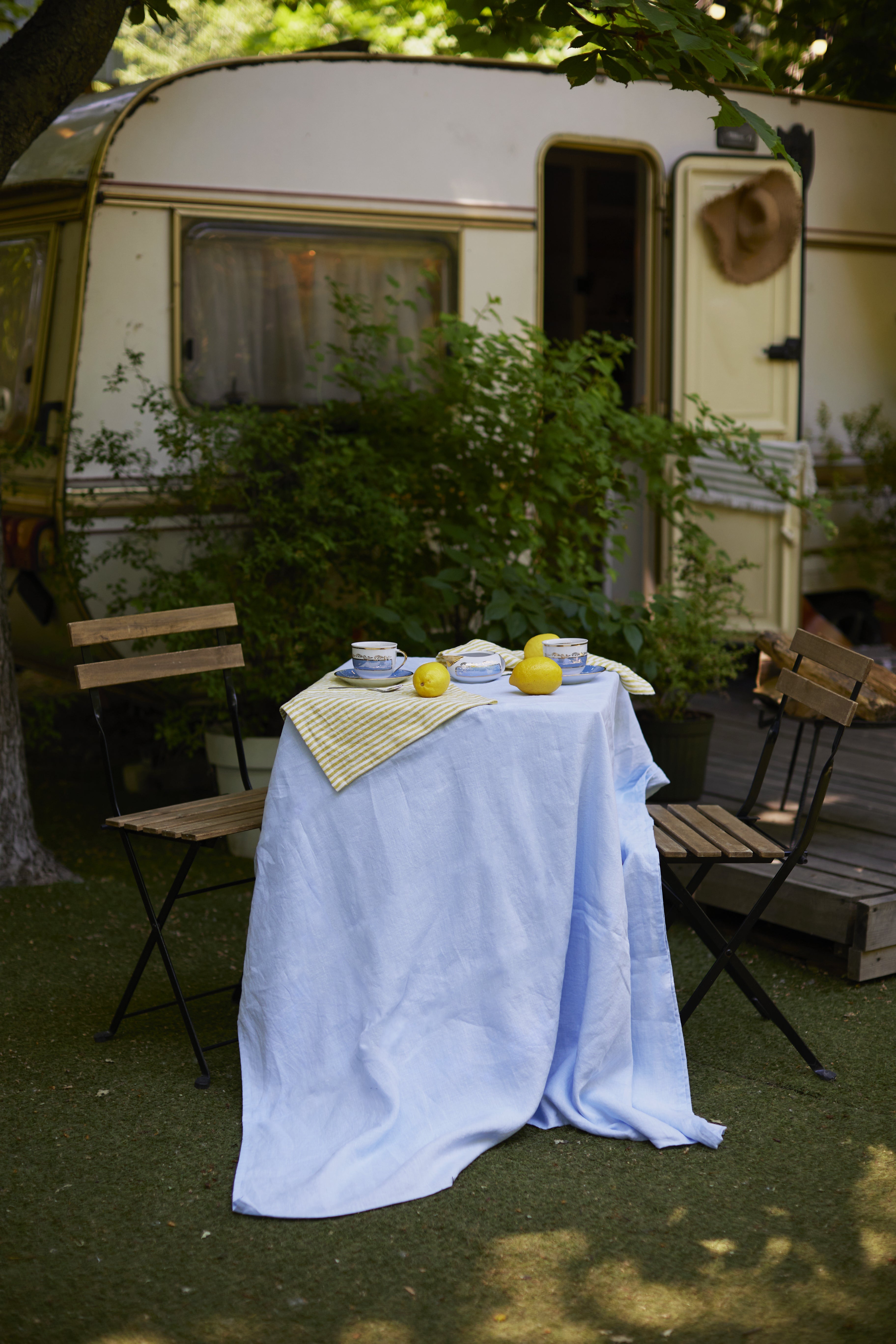 Nappe en lin bleu ciel