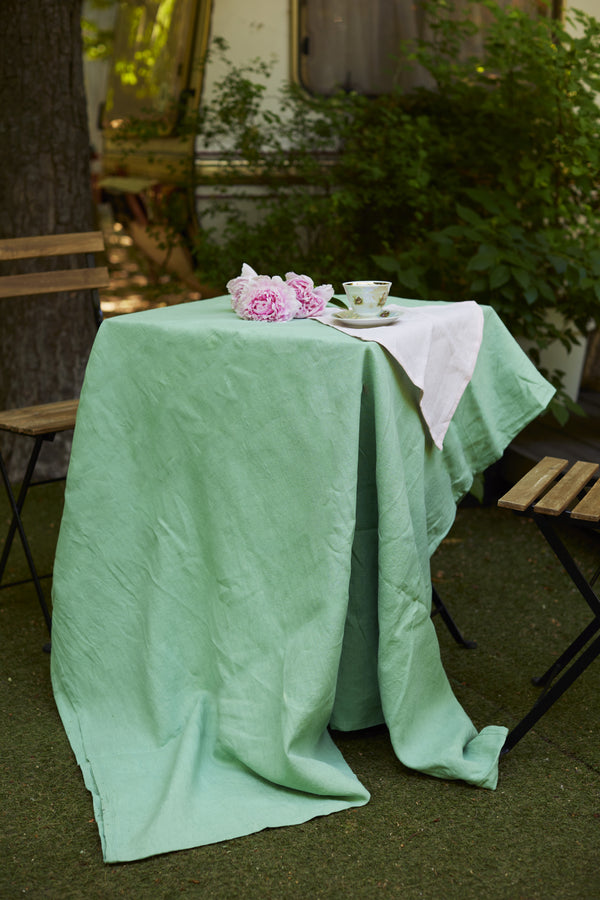 Sage green linen tablecloth