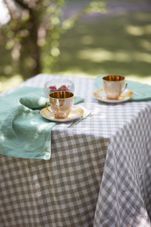 Beige gingham linen tablecloth