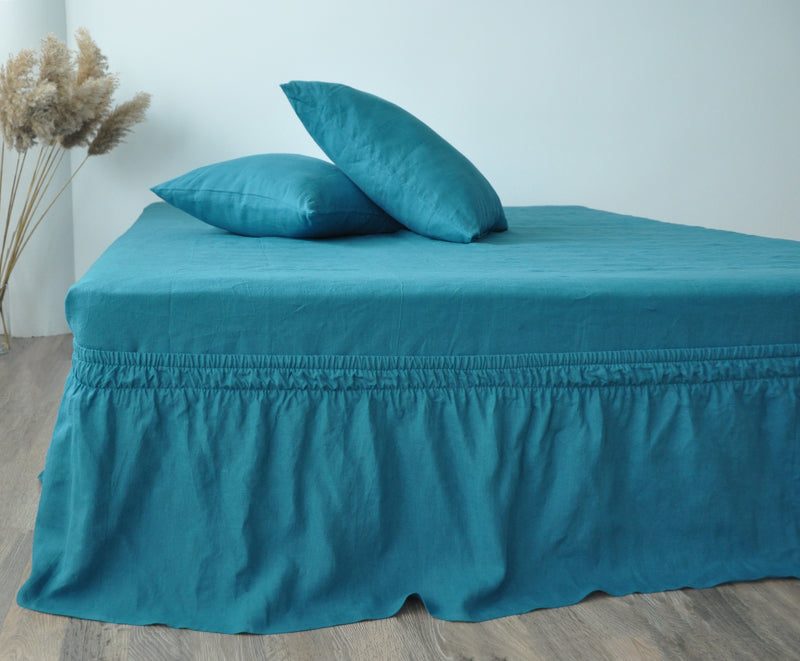 Sea wave linen wrap around bed skirt