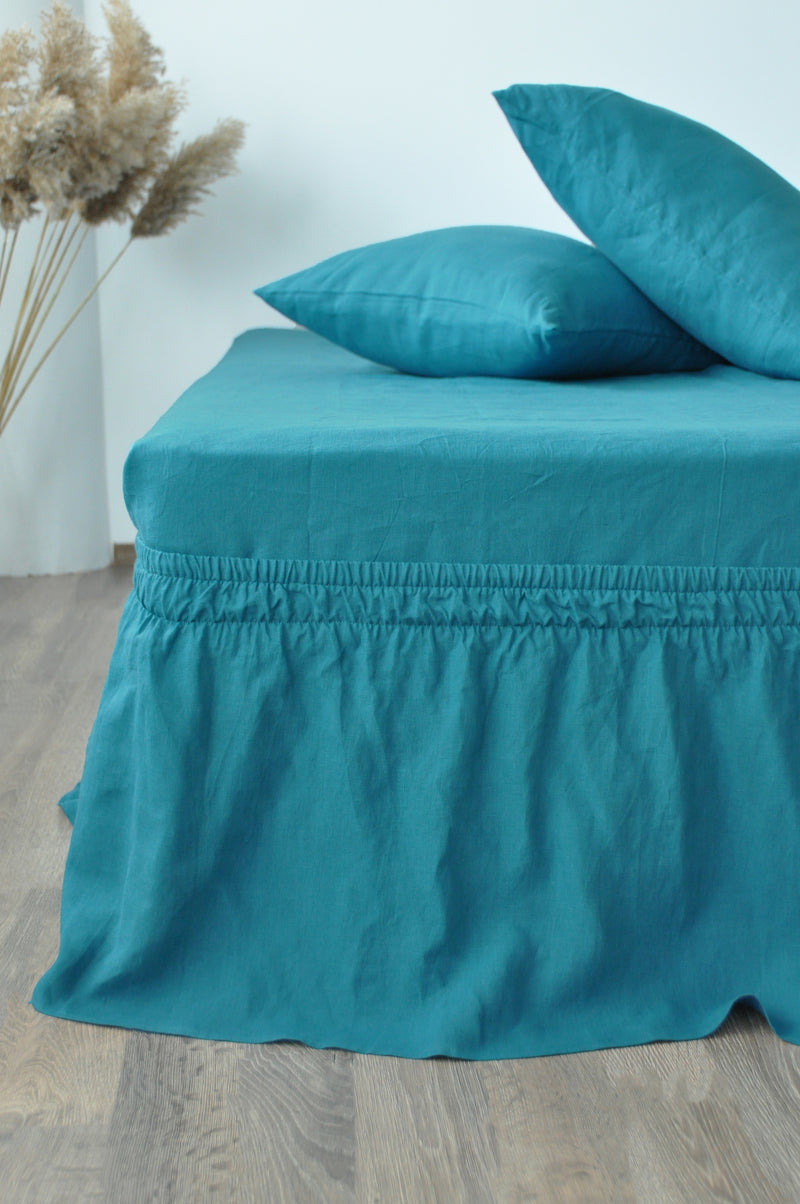 Sea wave linen wrap around bed skirt