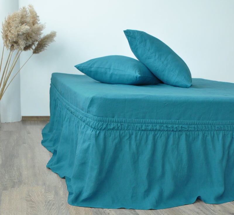 Sea wave linen wrap around bed skirt