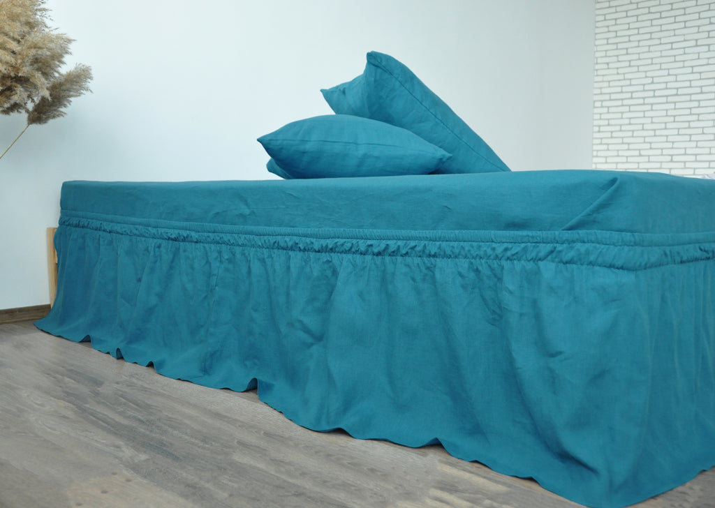 Sea wave linen wrap around bed skirt