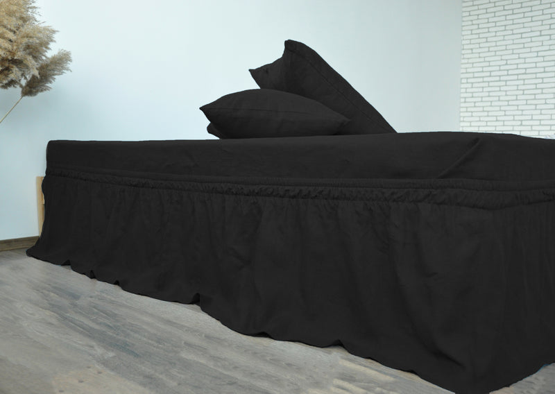 Black linen wrap around bed skirt