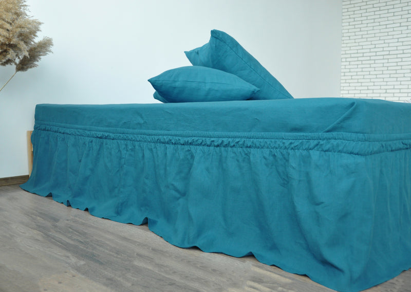 Sea wave linen wrap around bed skirt