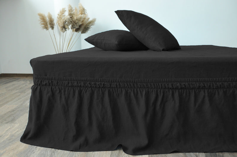 Black linen wrap around bed skirt