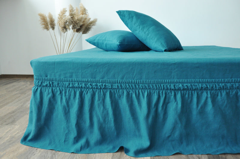 Sea wave linen wrap around bed skirt