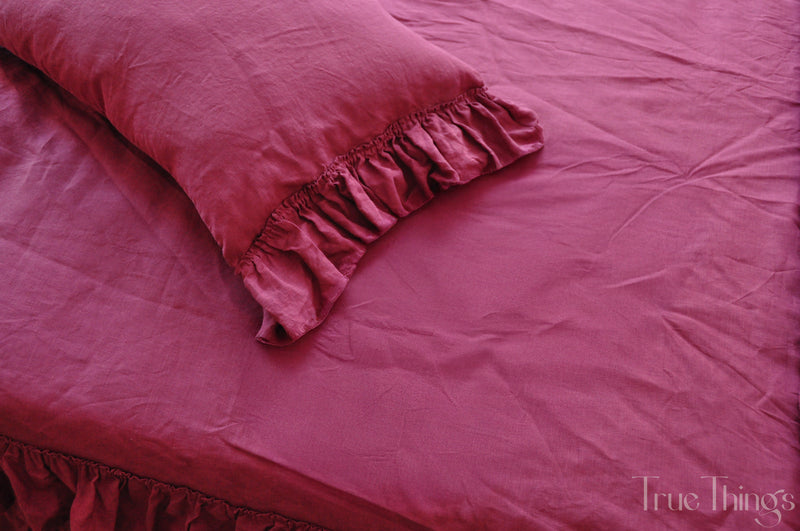 Raspberry ruffled duvet cover