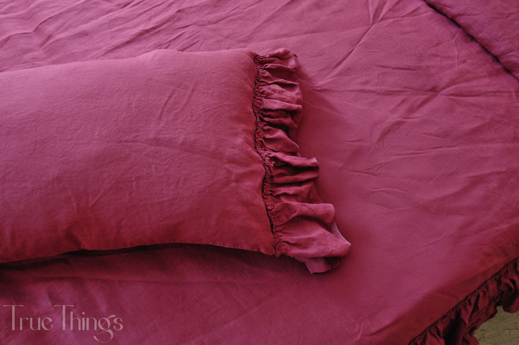 Raspberry ruffled duvet cover