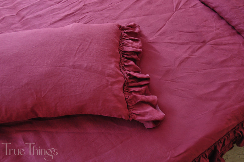 Raspberry ruffled duvet cover