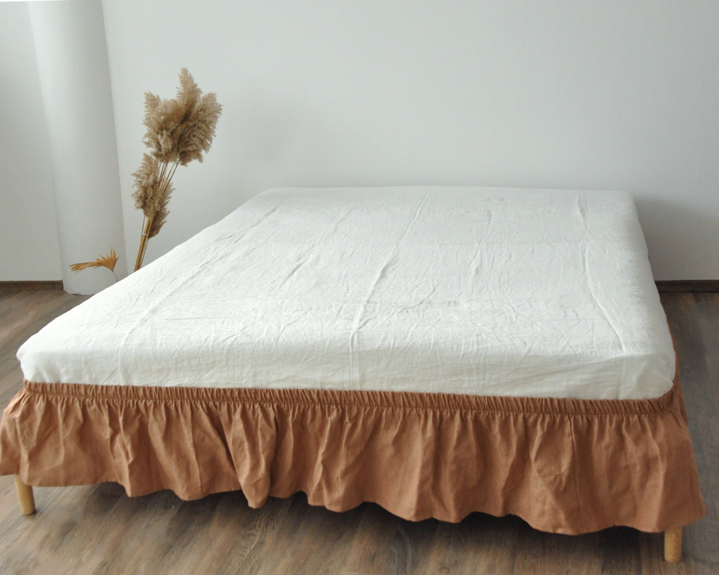 Clay linen wrap around bed skirt