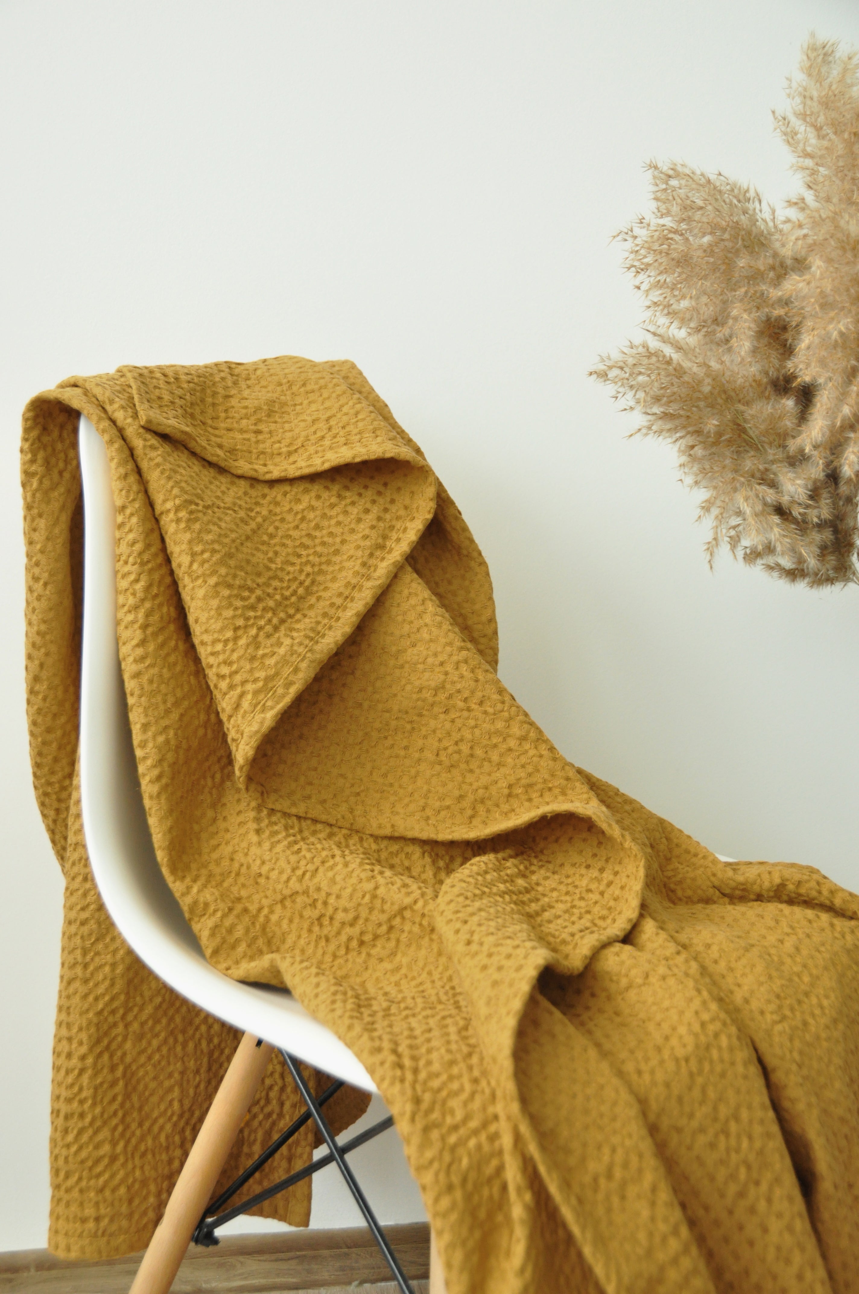 Ochre waffle coverlet