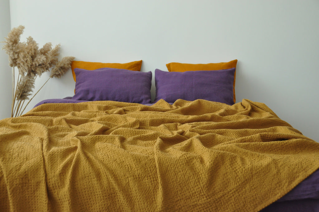 Ochre waffle coverlet
