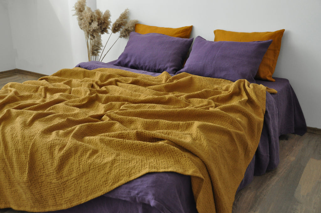 Ochre waffle coverlet