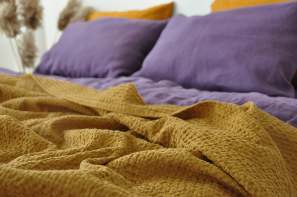 Ochre waffle coverlet