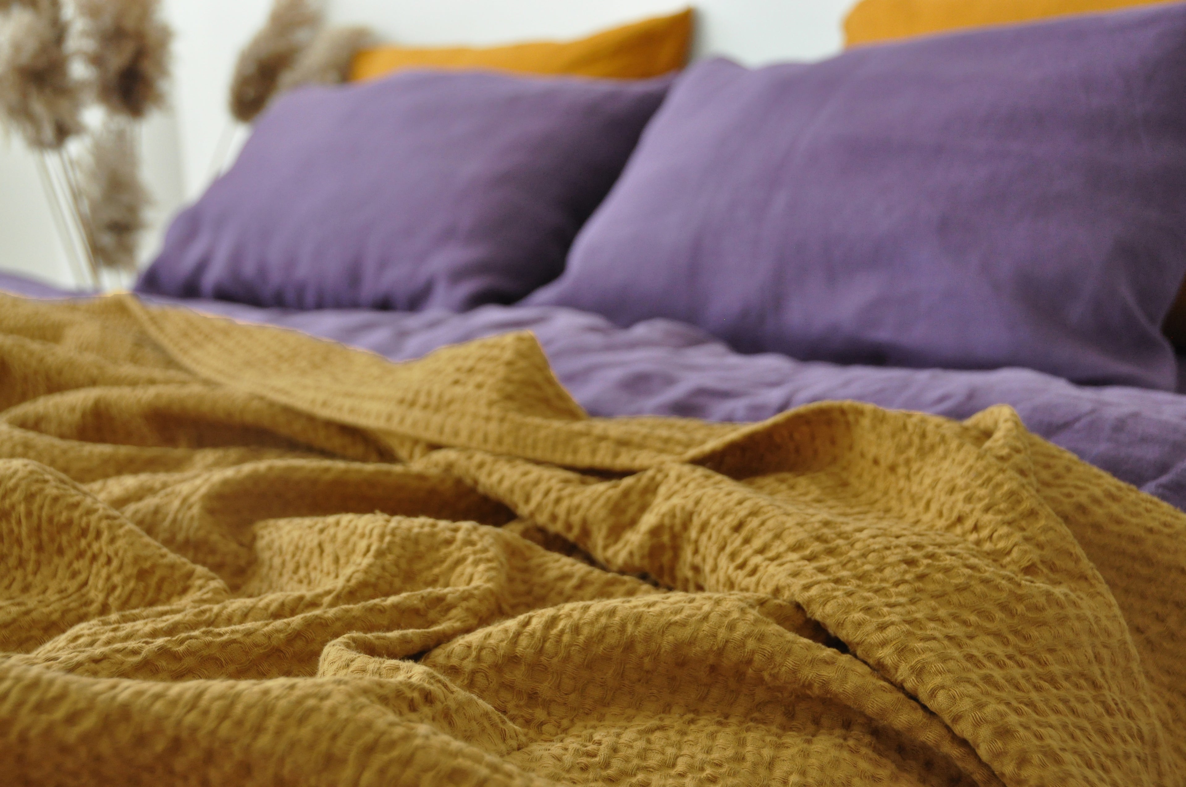 Ochre waffle coverlet
