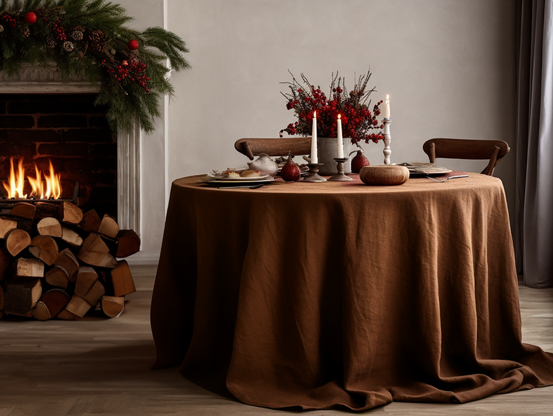 Cinnamon linen tablecloth