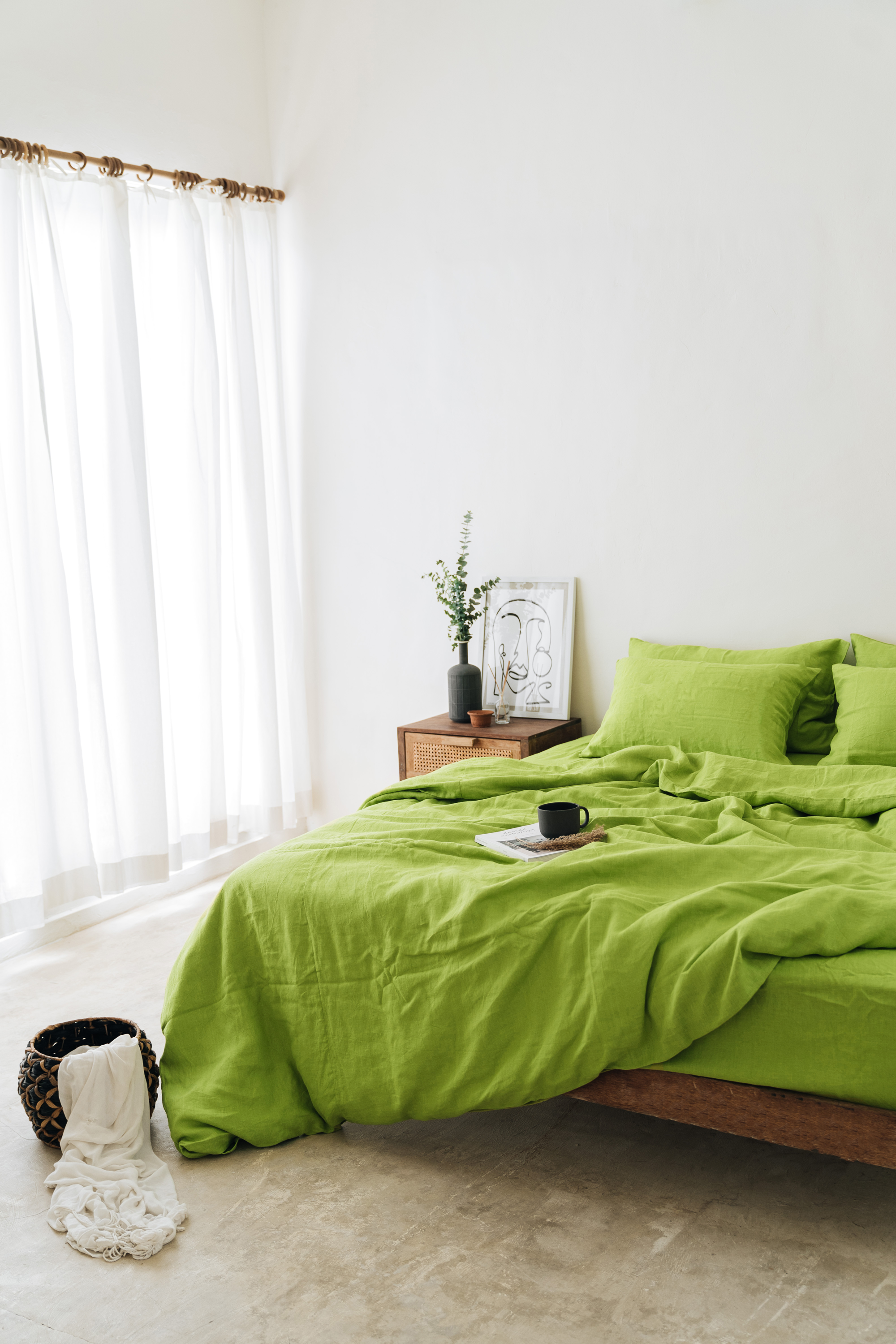 Drap housse vert chartreuse