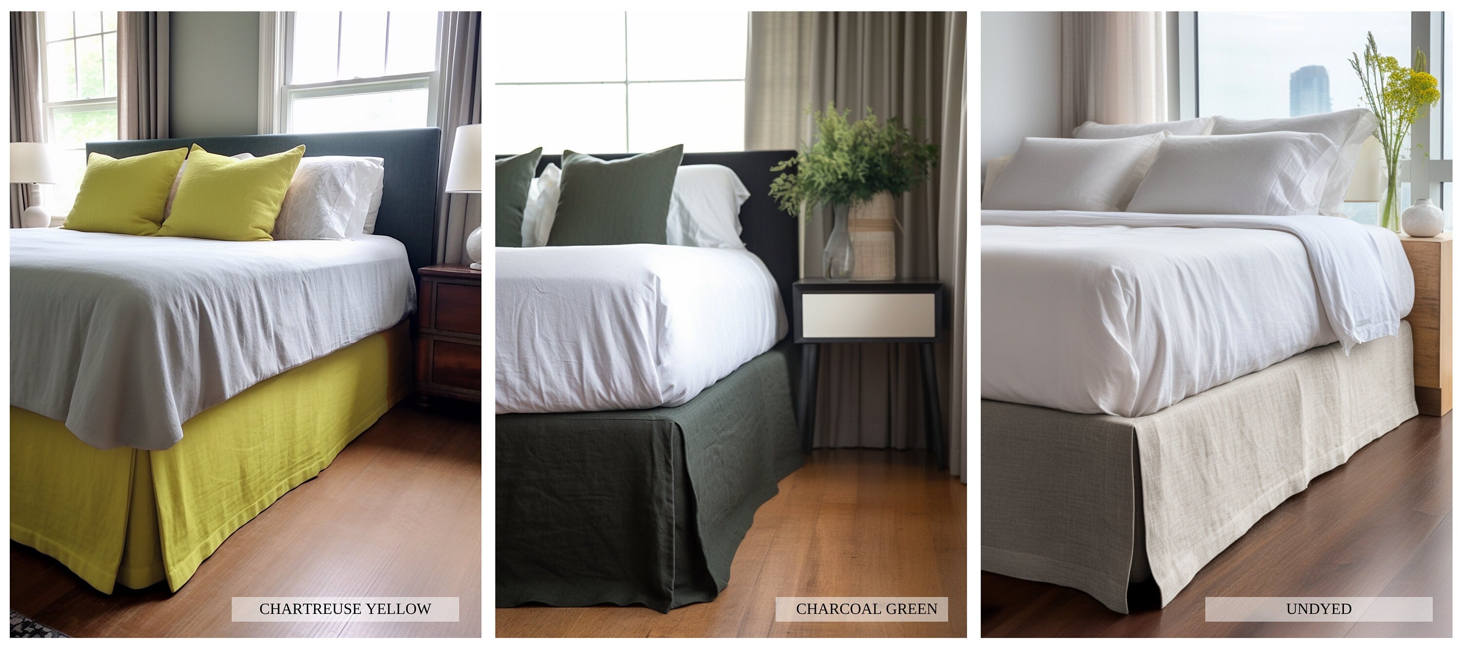 READY TO SHIP Dark olive linen tailored bed skirt Tailored bed skirt Stonewashed linen Wedding gift Queen King Double