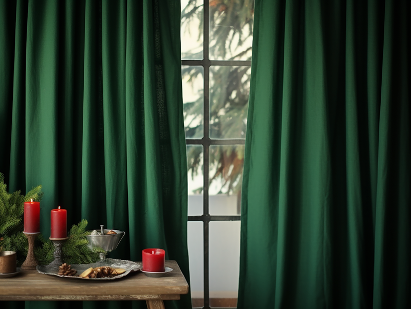 Forest Green linen curtains