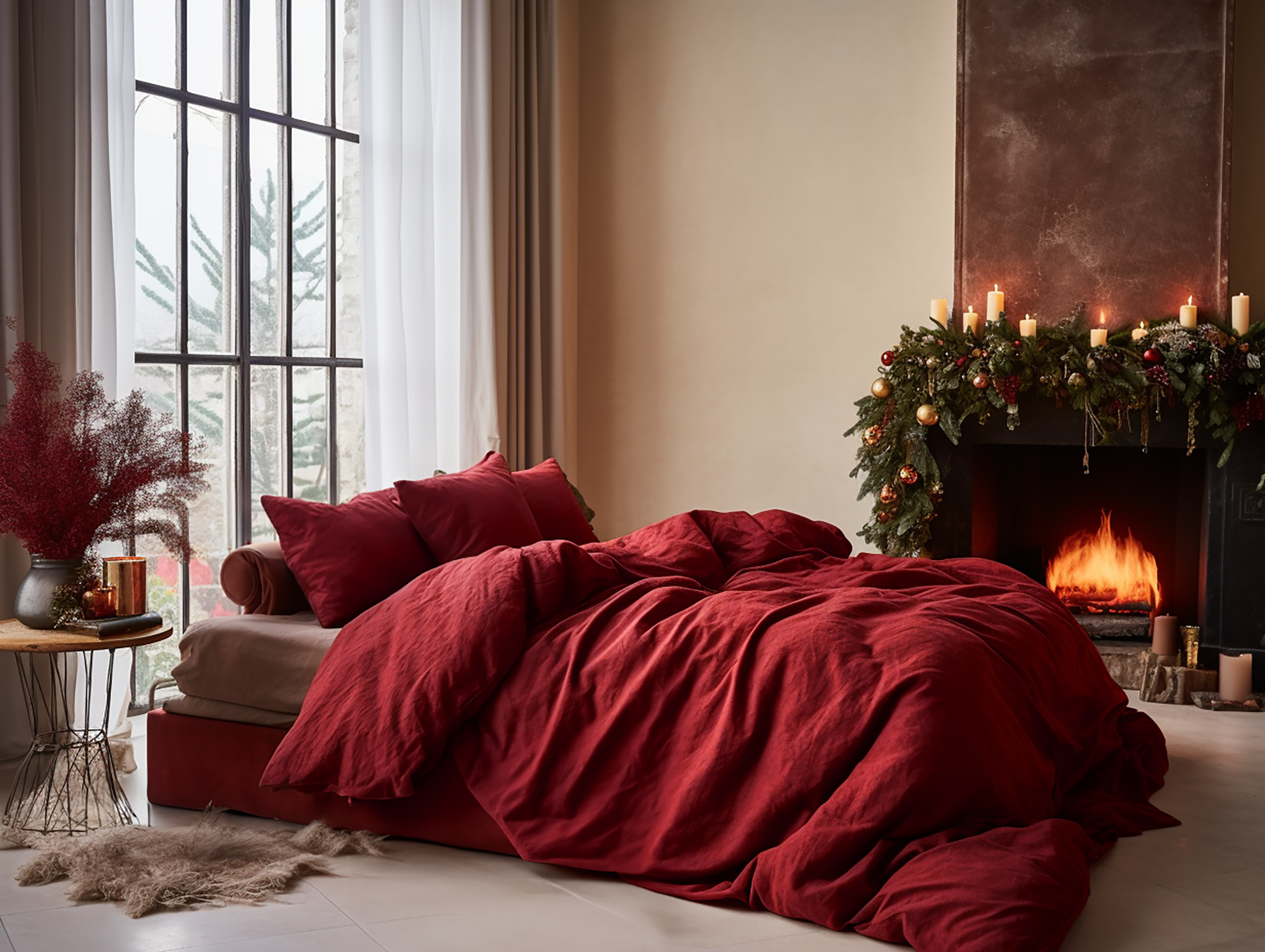 Christmas Maroon duvet cover