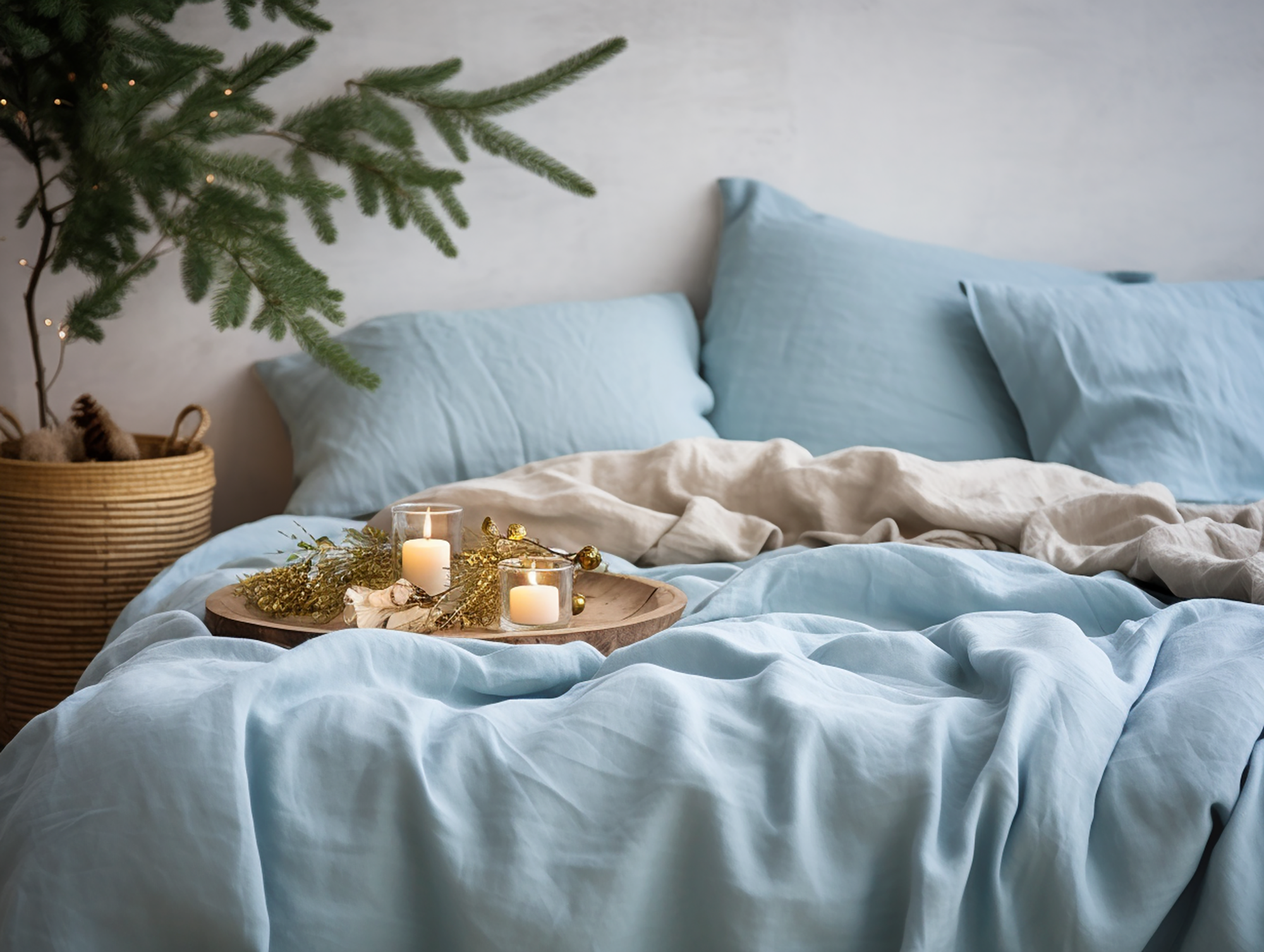 Christmas Sky blue coverlet