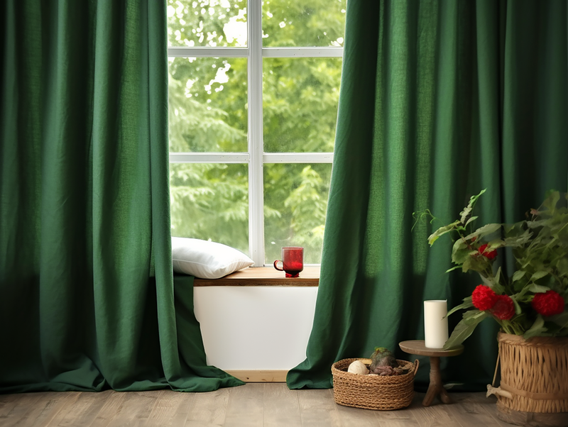 Forest green linen curtains