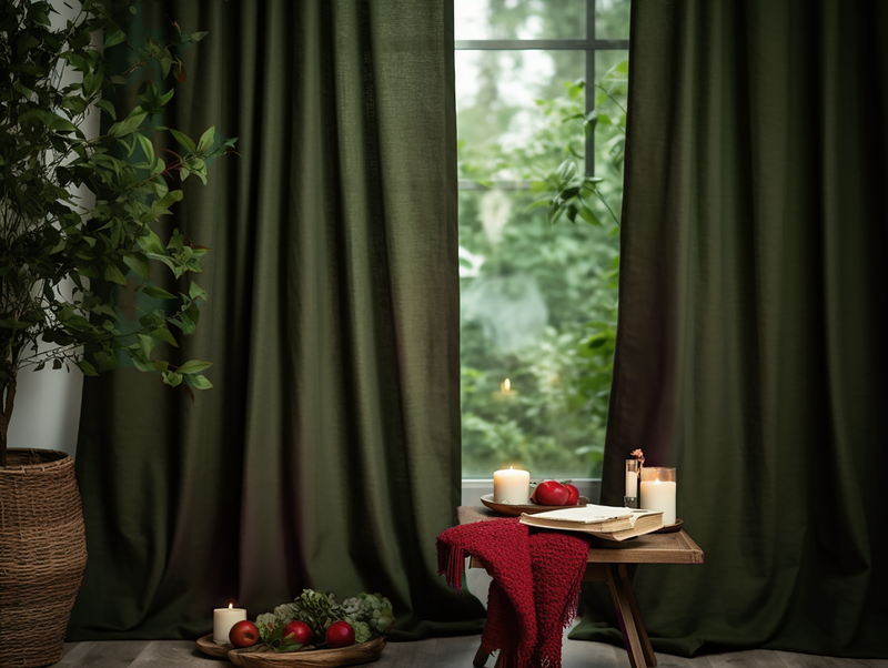 Dark olive linen curtains
