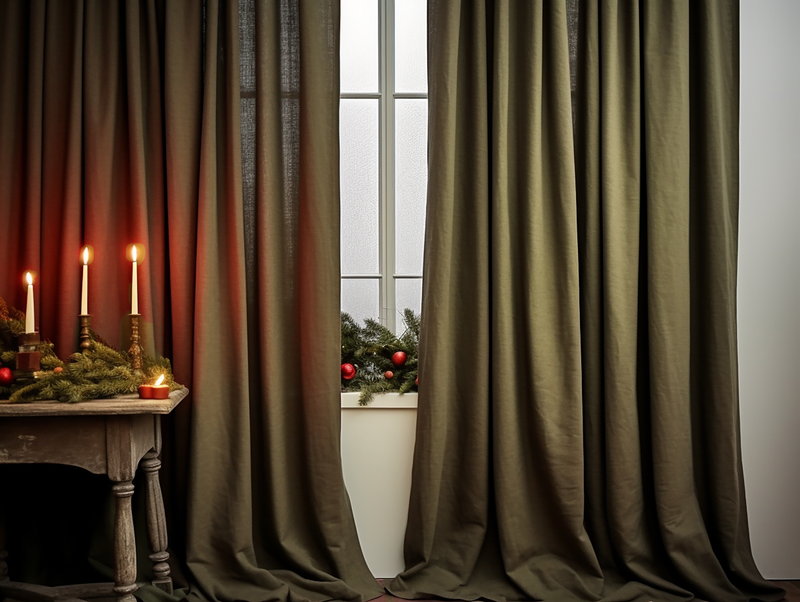 Dark Olive linen curtains