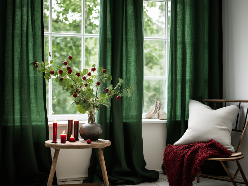 Forest green linen curtains