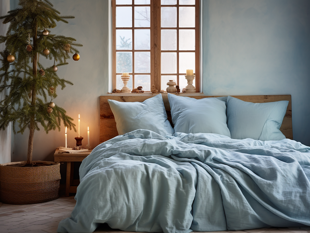 Housse de couette Noël bleu ciel