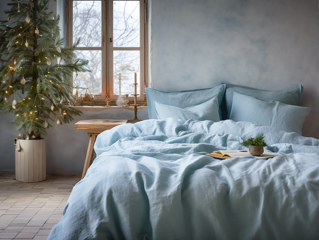 Housse de couette Noël bleu ciel