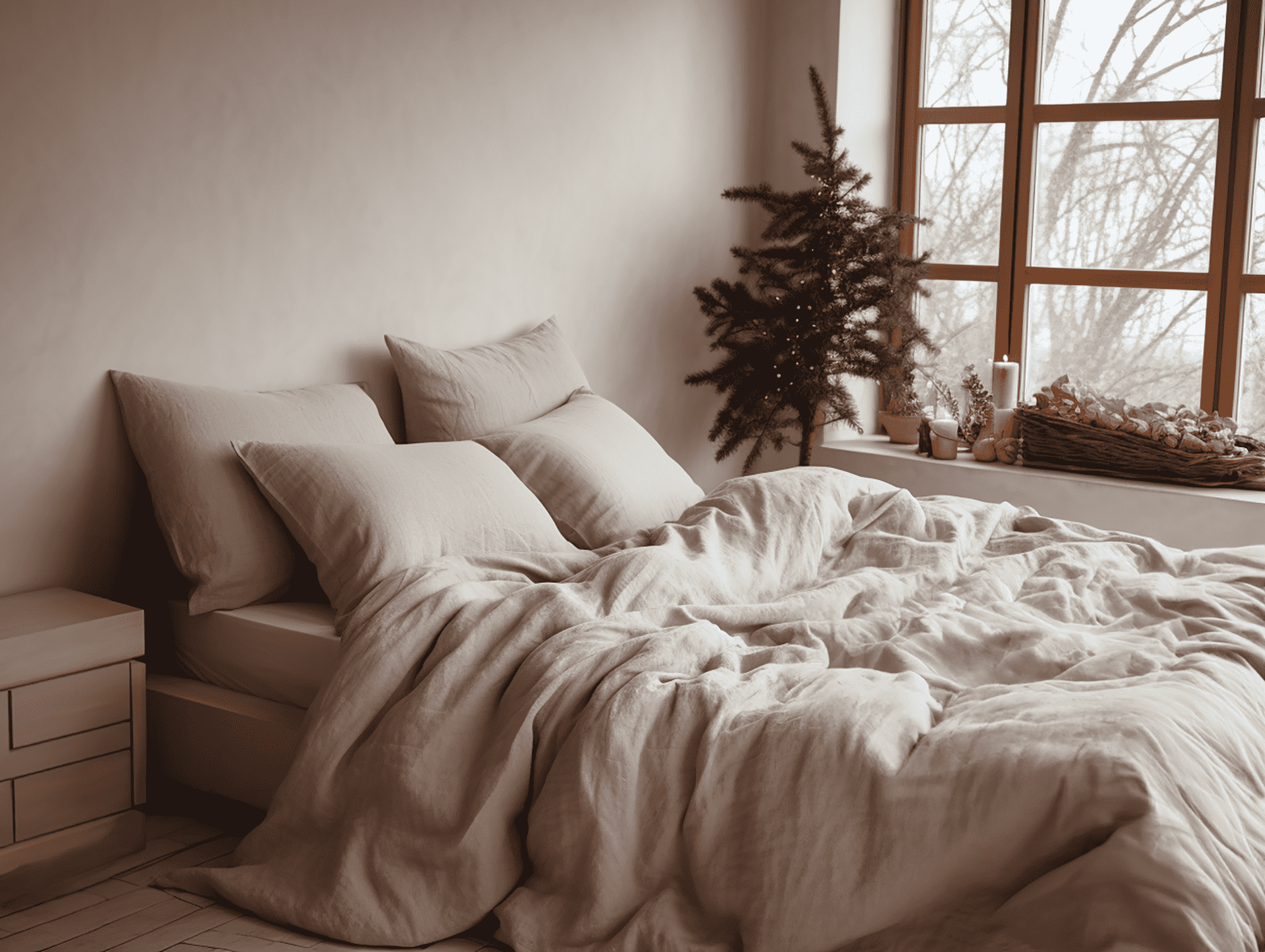 Christmas Undyed linen coverlet