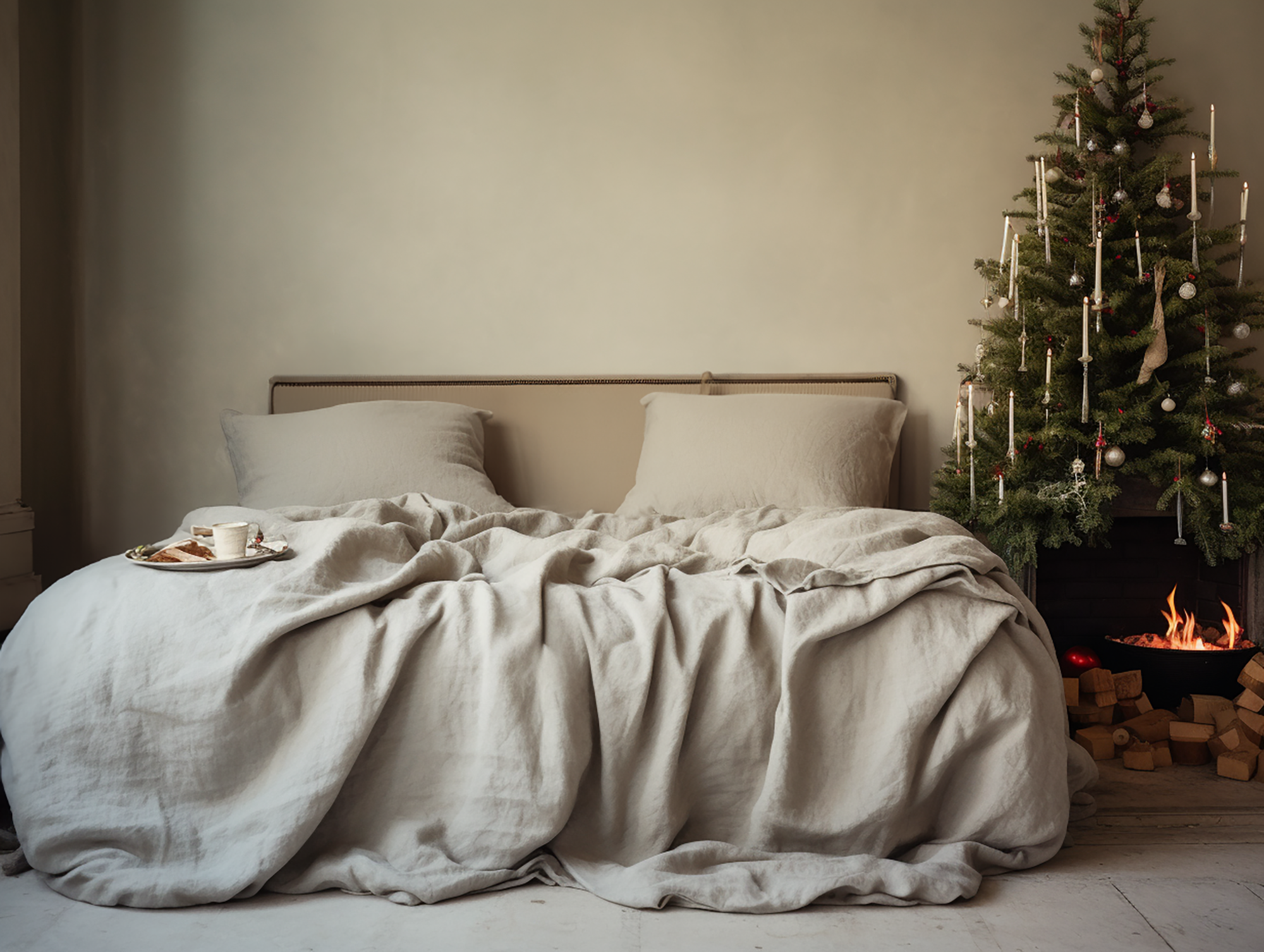 Christmas Undyed linen coverlet