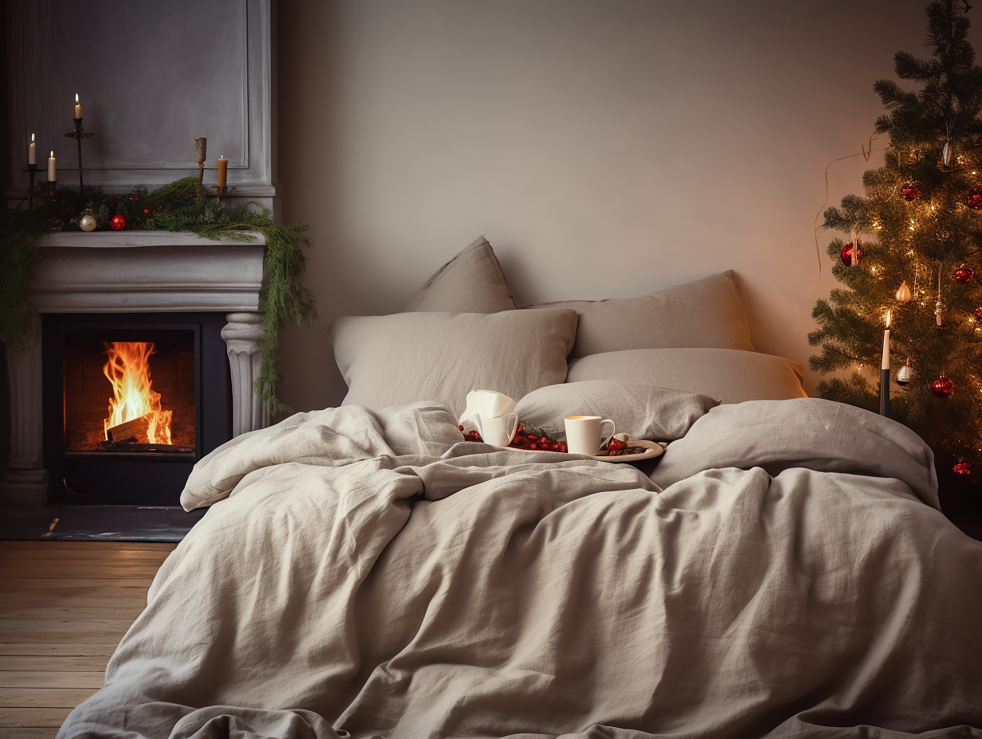 Christmas Undyed linen coverlet