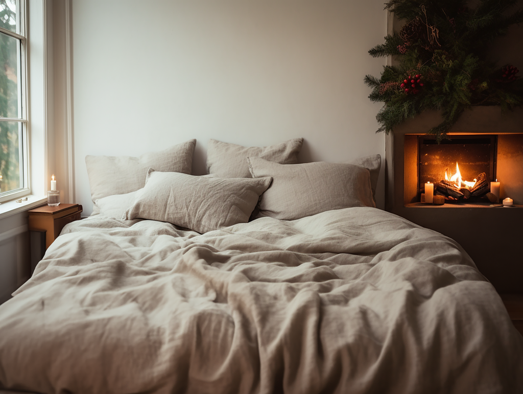 Christmas Undyed linen coverlet