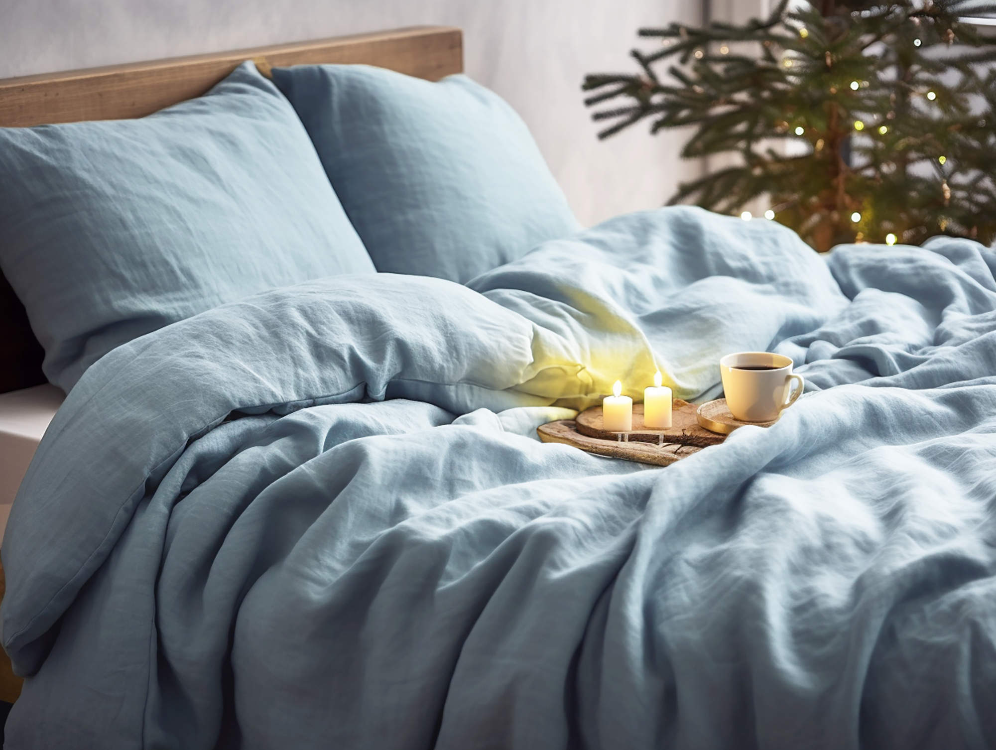 Housse de couette Noël bleu ciel