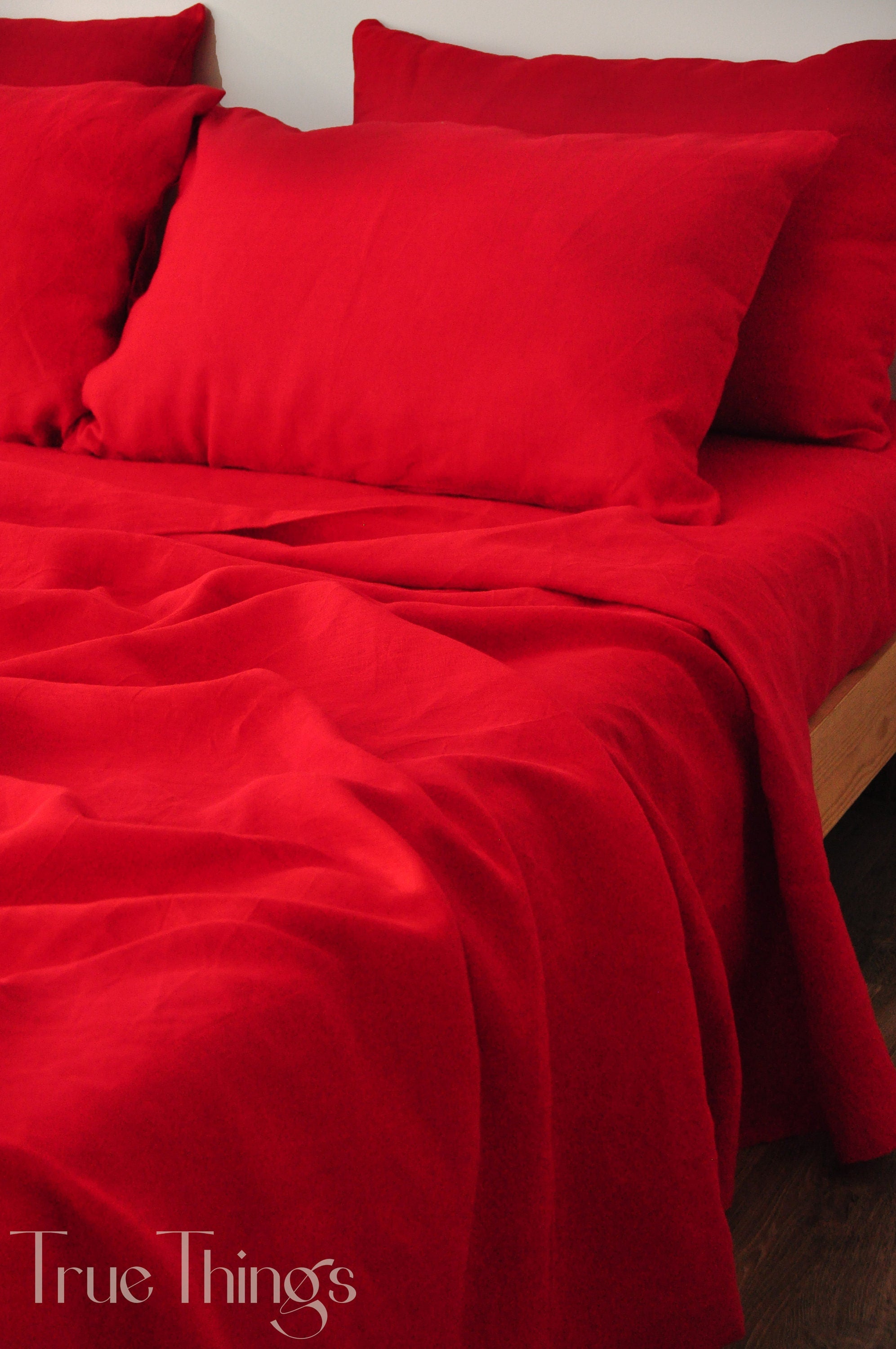 READY TO SHIP Scarlet red linen fitted sheet Queen size fitted sheet Softened linen sheet Stonewashed linen Linen bedsheet