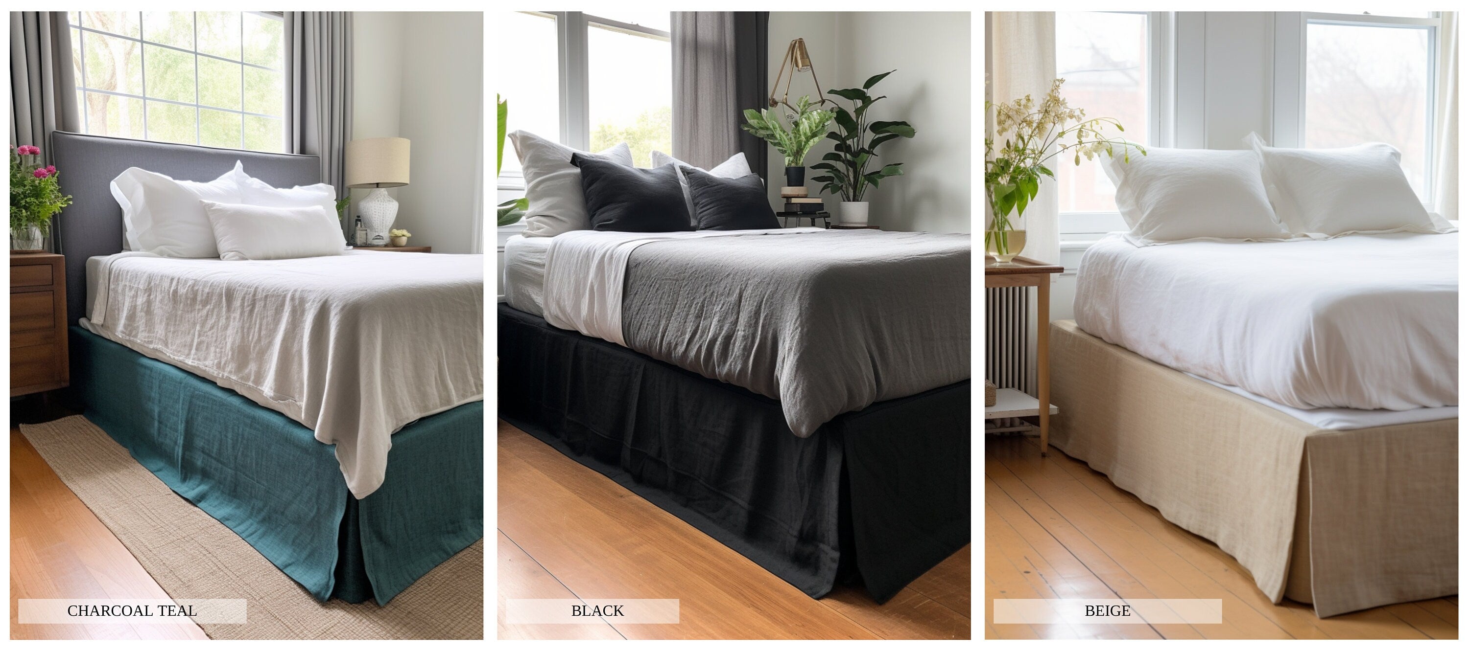 READY TO SHIP Chartreuse green linen tailored bed skirt 1 Tailored bed skirt Stonewashed linen Wedding gift Queen King Double Split corners