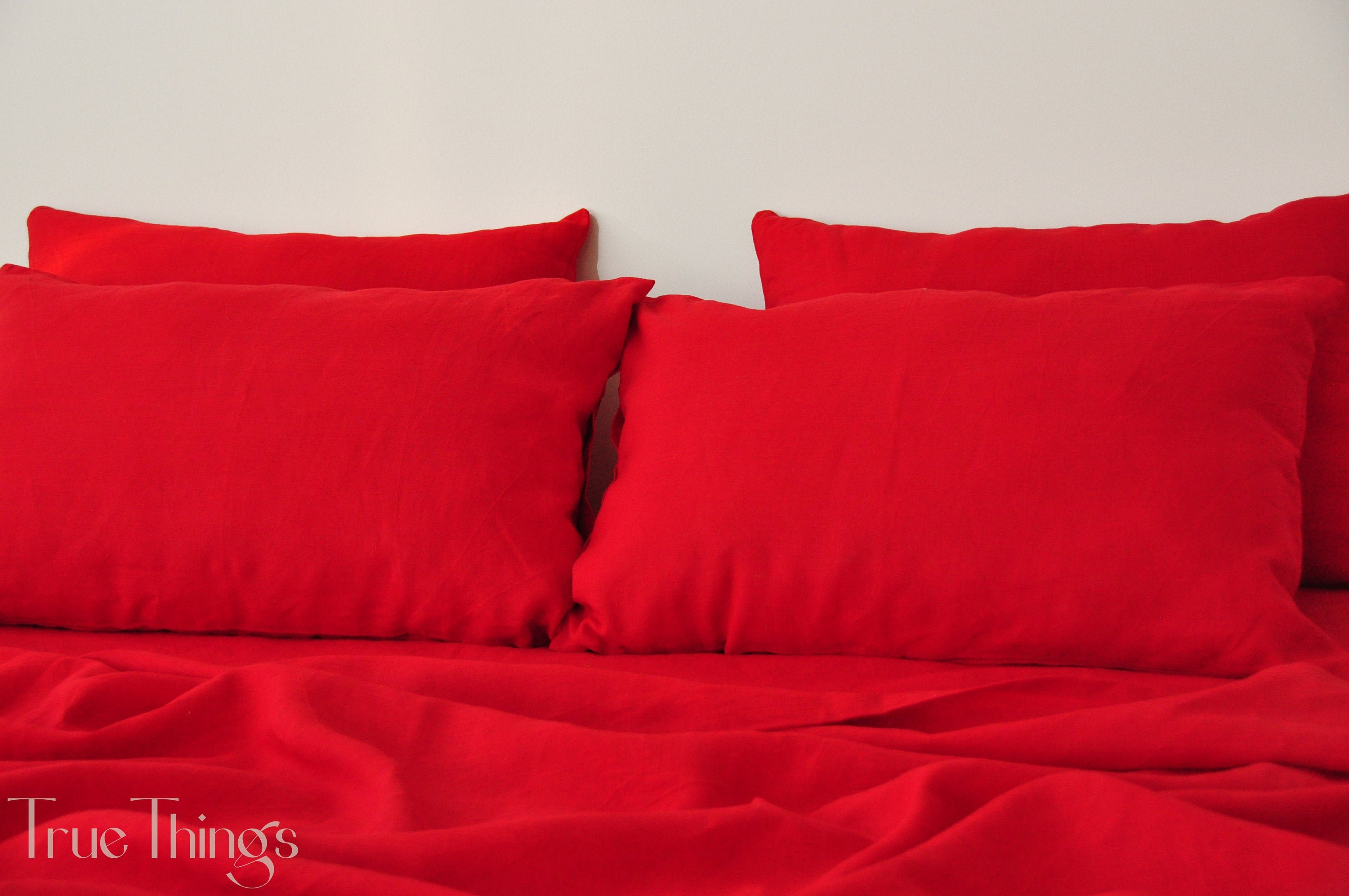 READY TO SHIP Scarlet red linen fitted sheet Queen size fitted sheet Softened linen sheet Stonewashed linen Linen bedsheet