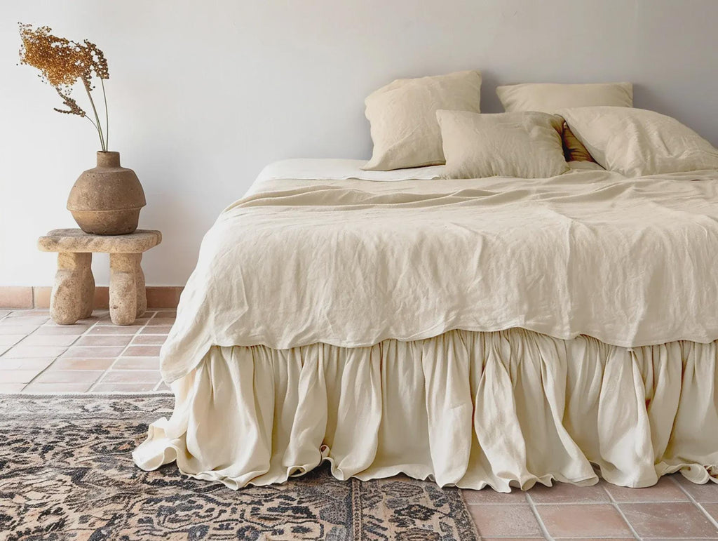 READY TO SHIP 1 Ivory bed skirt Softened linen bed skirt Dust ruffle ivory bed skirt Stonewashed linen Wedding gift Queen King