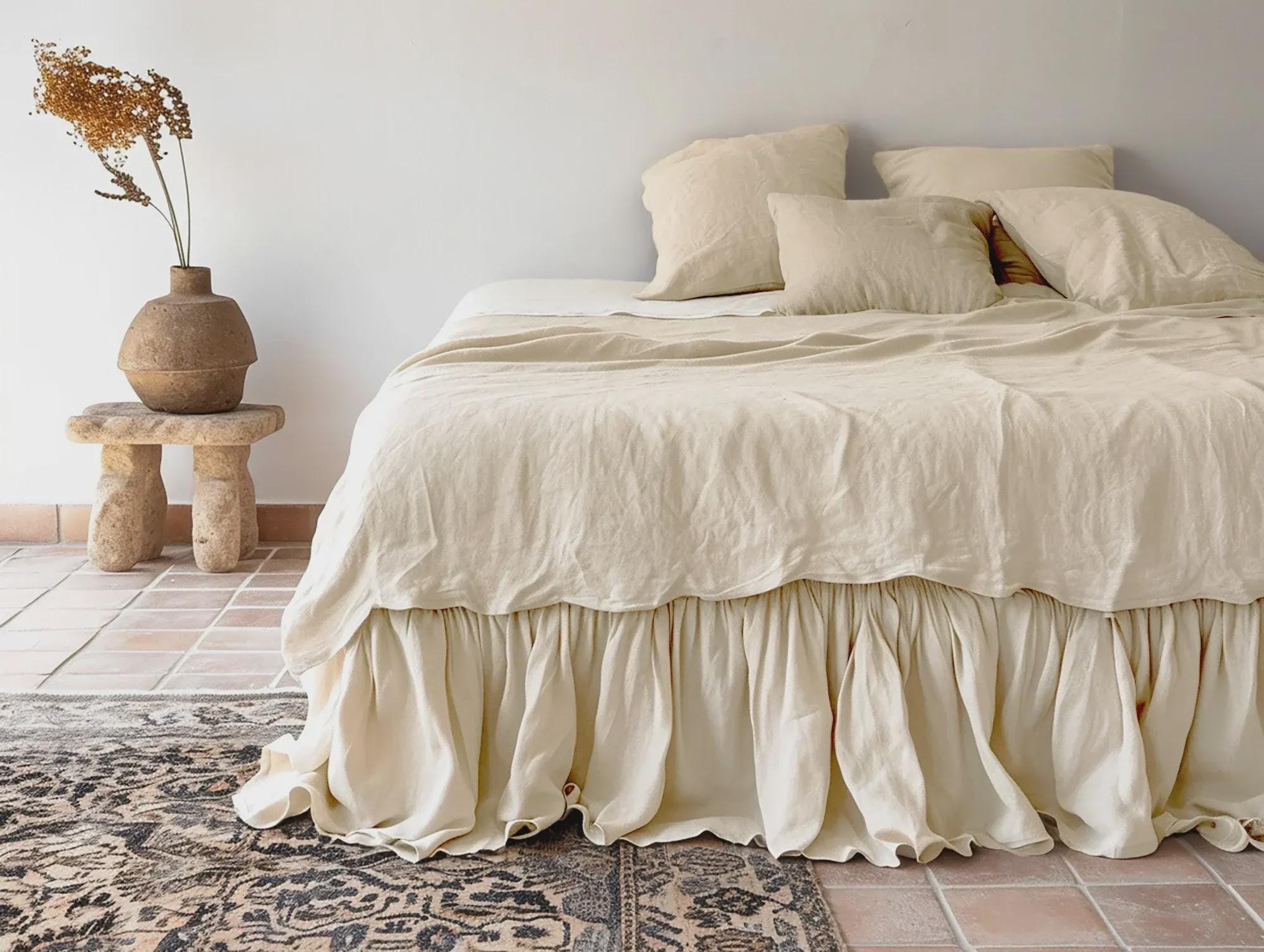 READY TO SHIP 1 Ivory bed skirt Softened linen bed skirt Dust ruffle ivory bed skirt Stonewashed linen Wedding gift Queen King