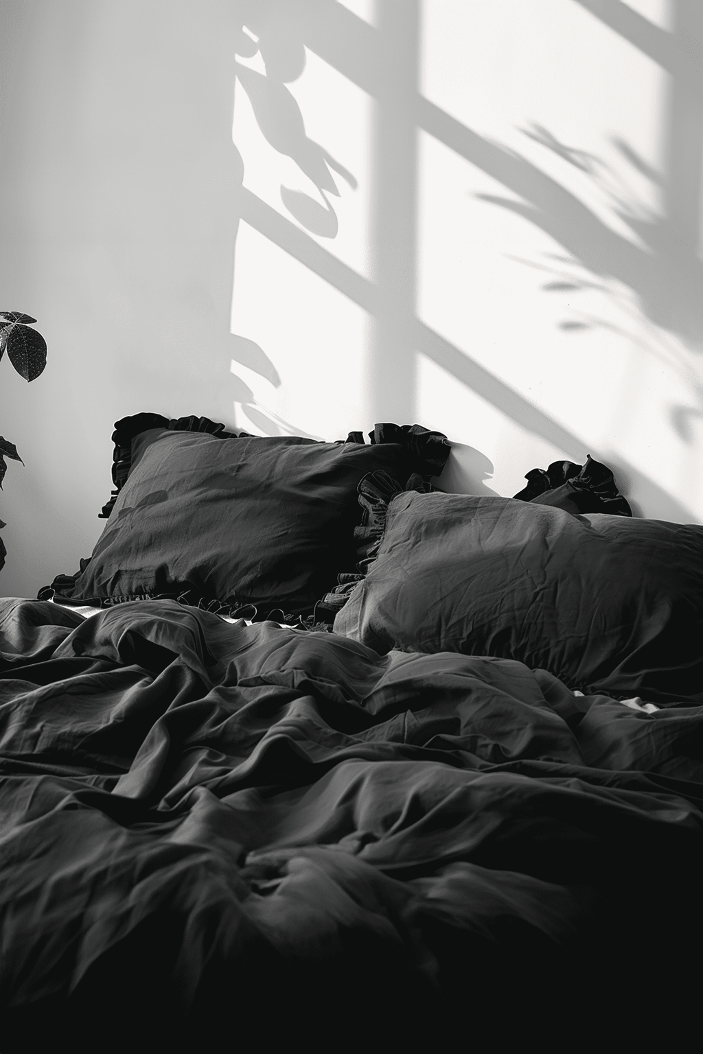 Black ruffled pillowcase