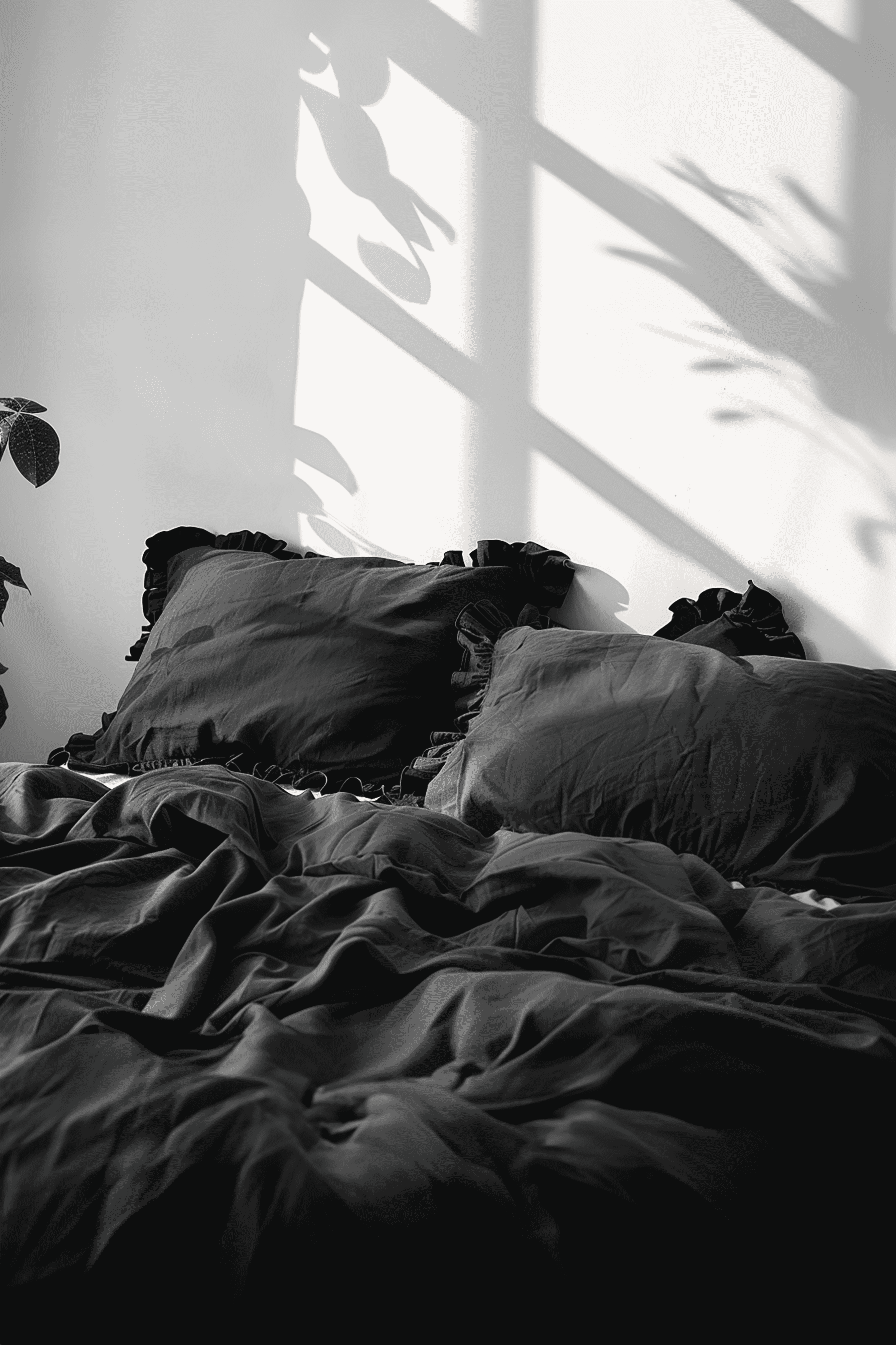Black ruffled pillowcase