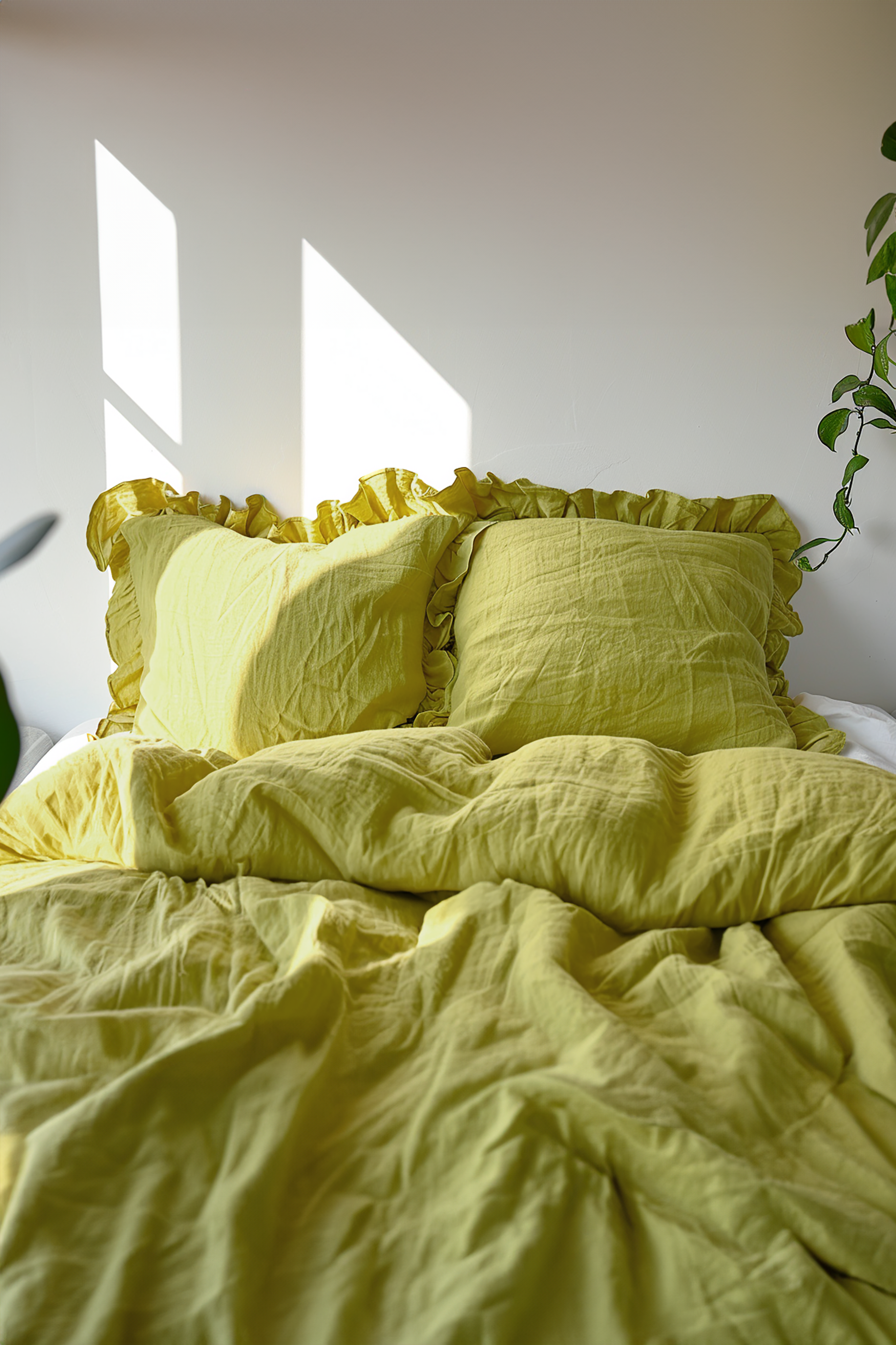 Chartreuse yellow ruffled pillowcase