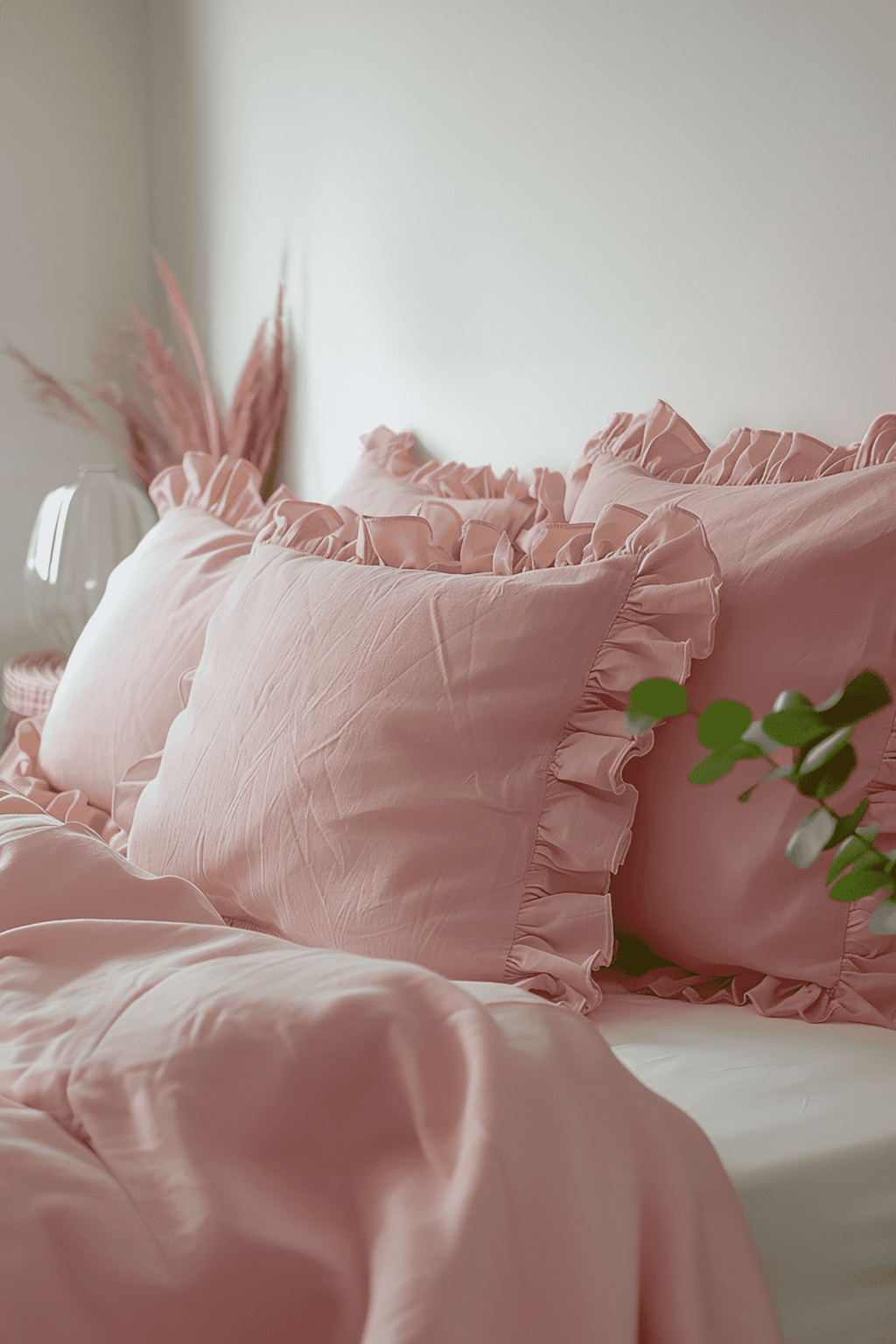 Sunset pink ruffled pillowcase